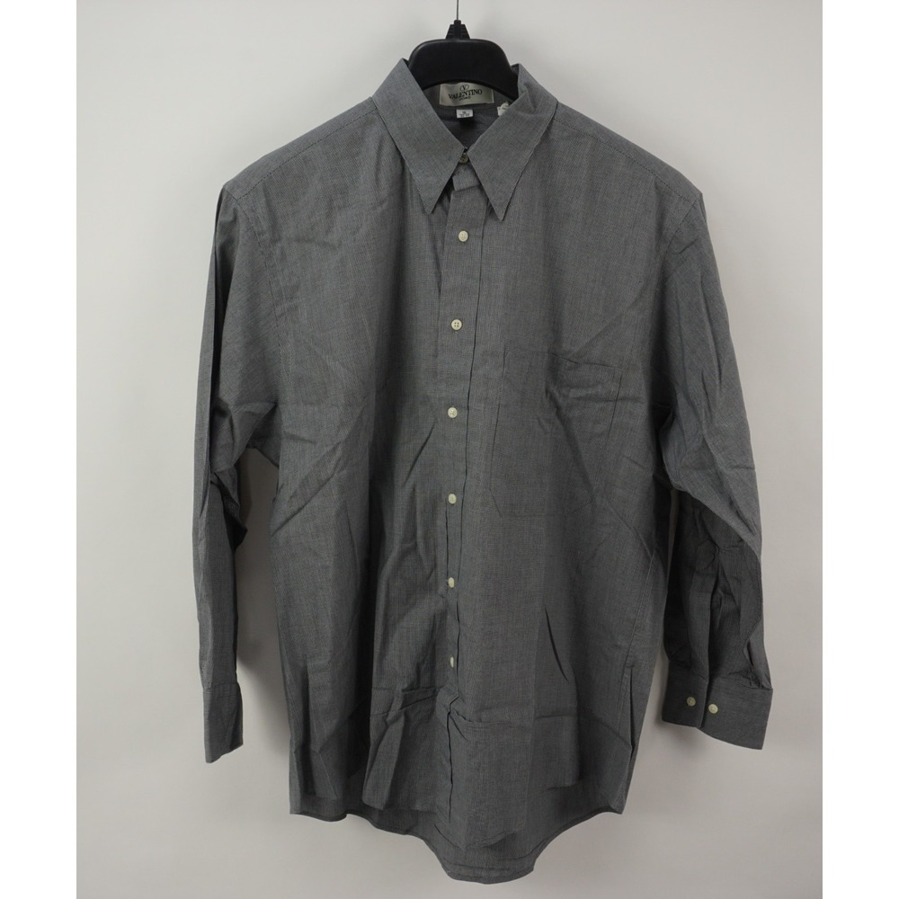 Vintage Valentino Men's 16 32-33 Textured Stripe Cotton Point Collar Dress Shirt